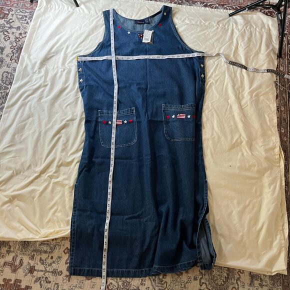 NWT Vtg Y2K Denim Jumper Maxi Dress USA 4th of July Patriotic Plus Sz 1X - Picture 9 of 9